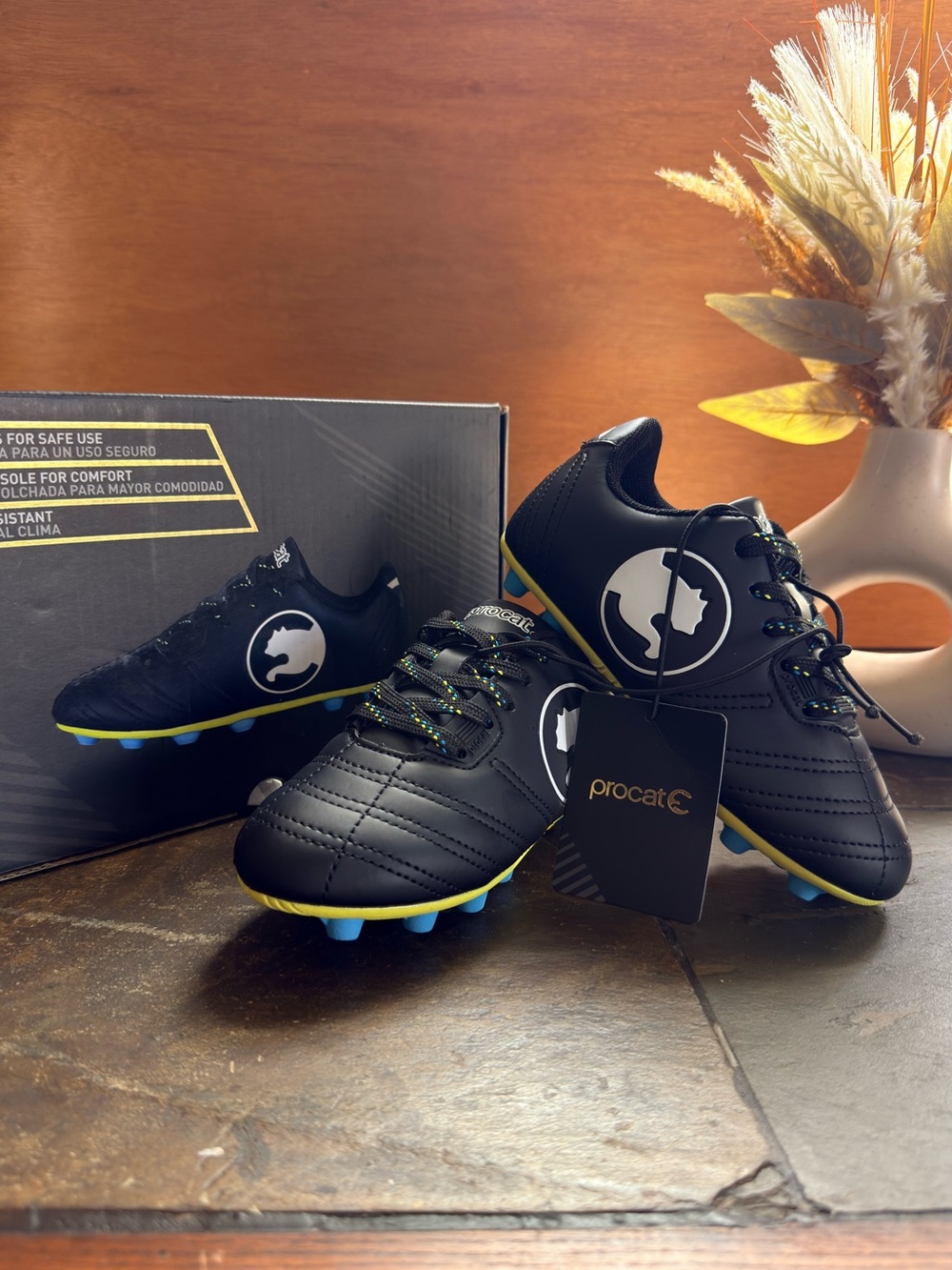 Puma Kids Black Soccer Sneakers with Yellow and Light Blue Accents, 11 Toddler’s